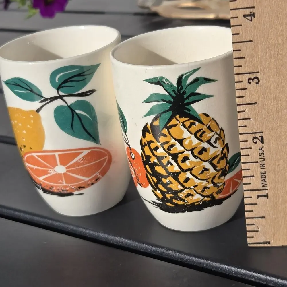 RARE Vintage Japanese Sake Cup Ceramic‎ Set of 2 Two Pineapple Citrus Fruits